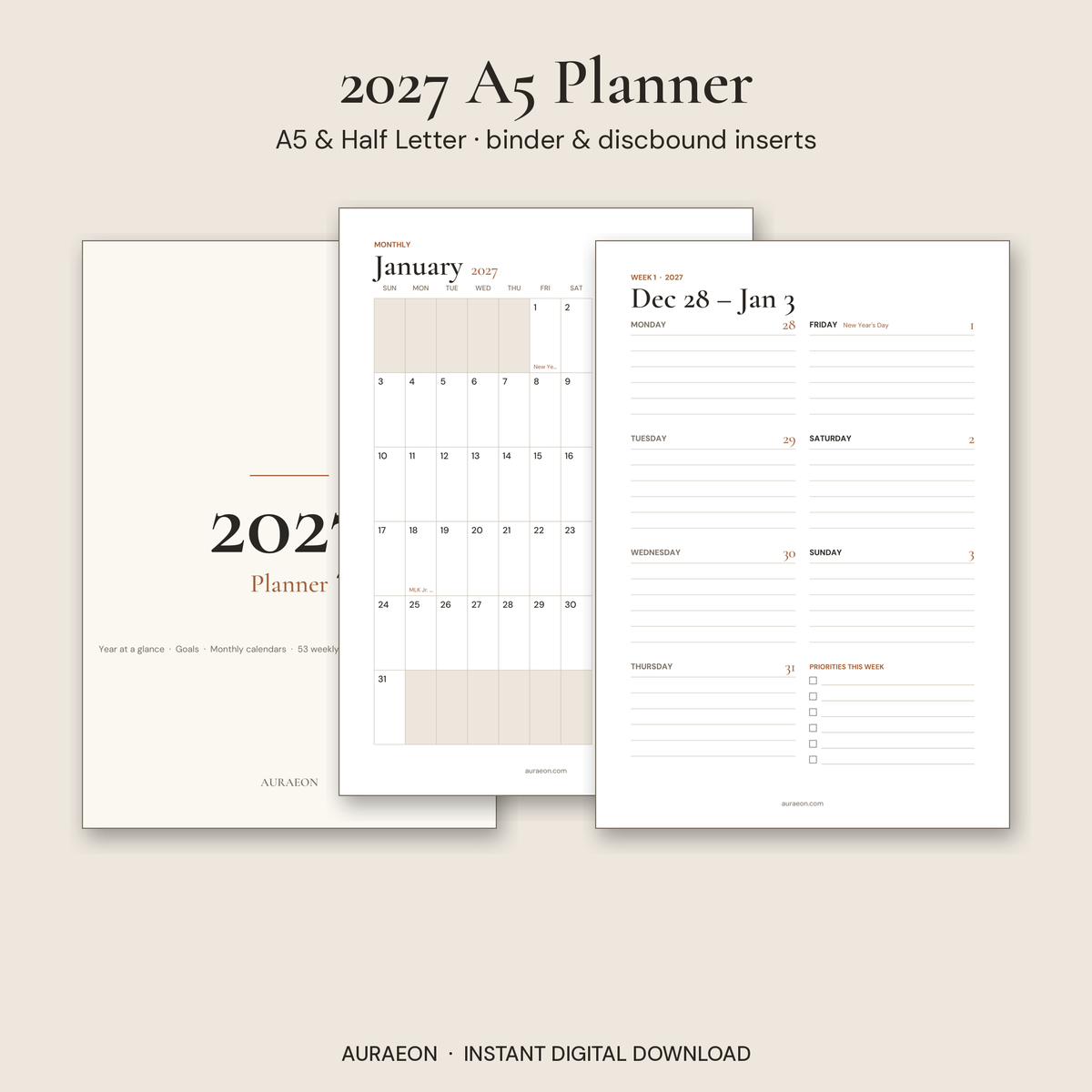 2027 A5 Planner Inserts