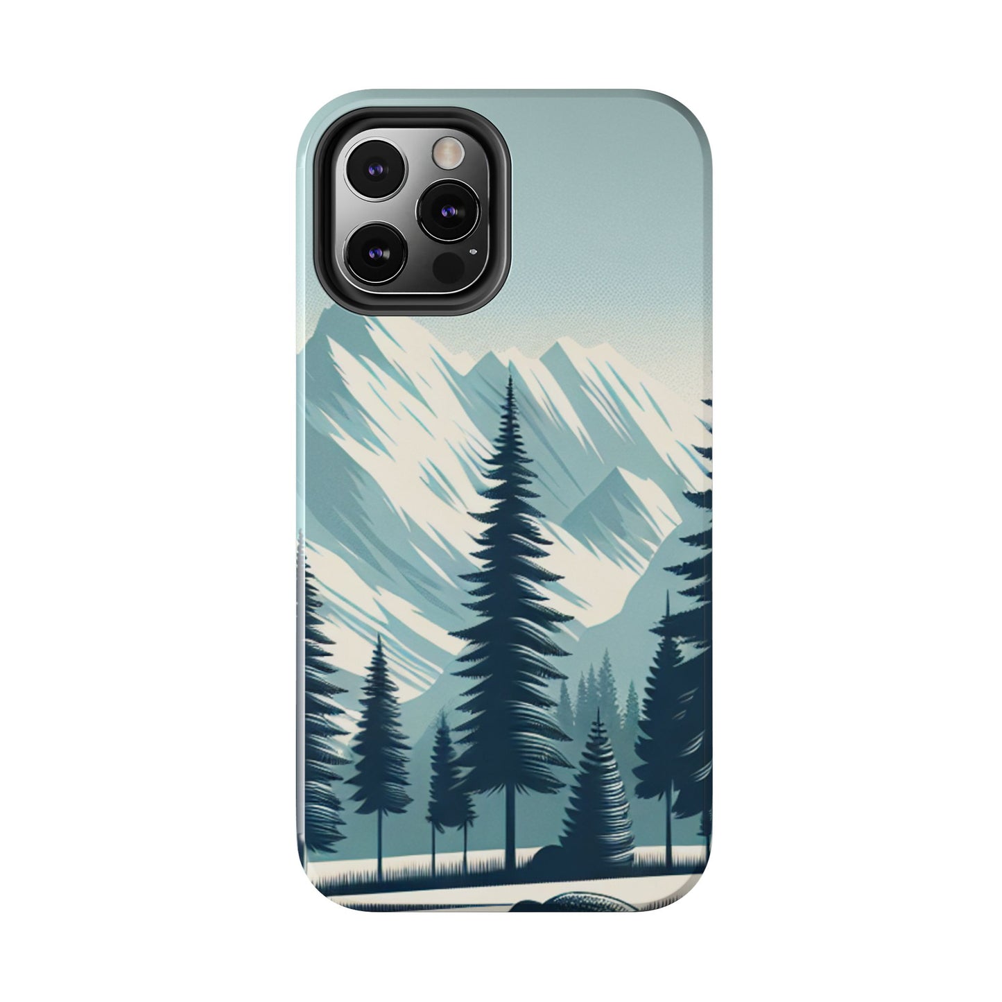 Adventure Awaits Tough Phone Case – Snowy Mountain Tops & Pine Tree Design