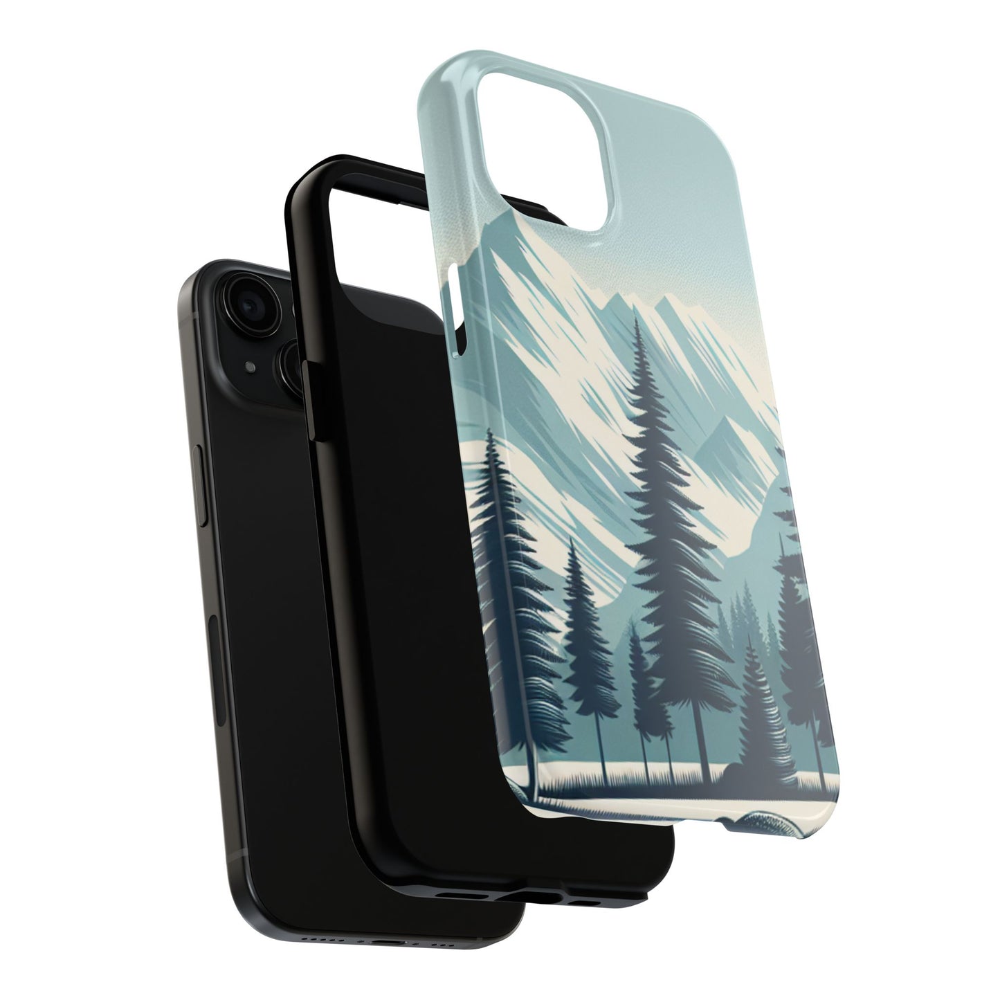 Adventure Awaits Tough Phone Case – Snowy Mountain Tops & Pine Tree Design