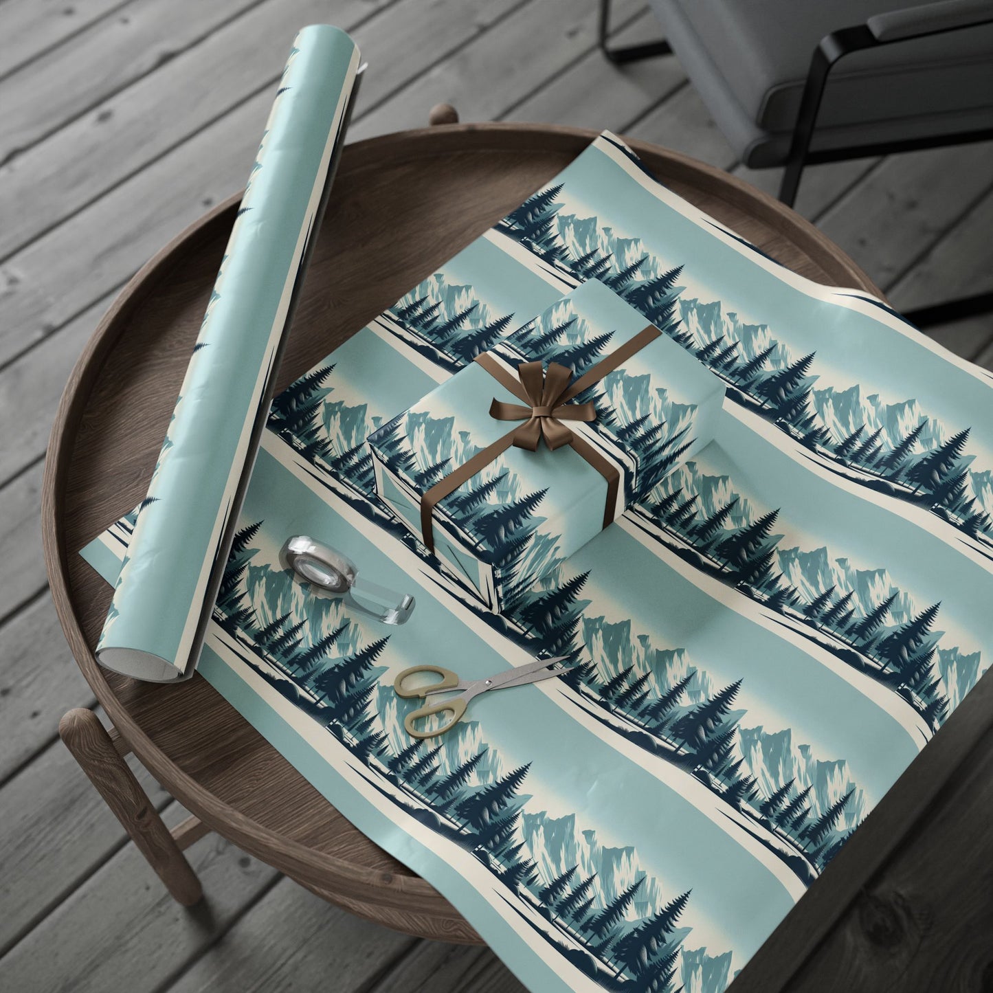 Auraeon Alpine Wonderland – Wrapping Paper with Snowy Pines & Mountain Peaks