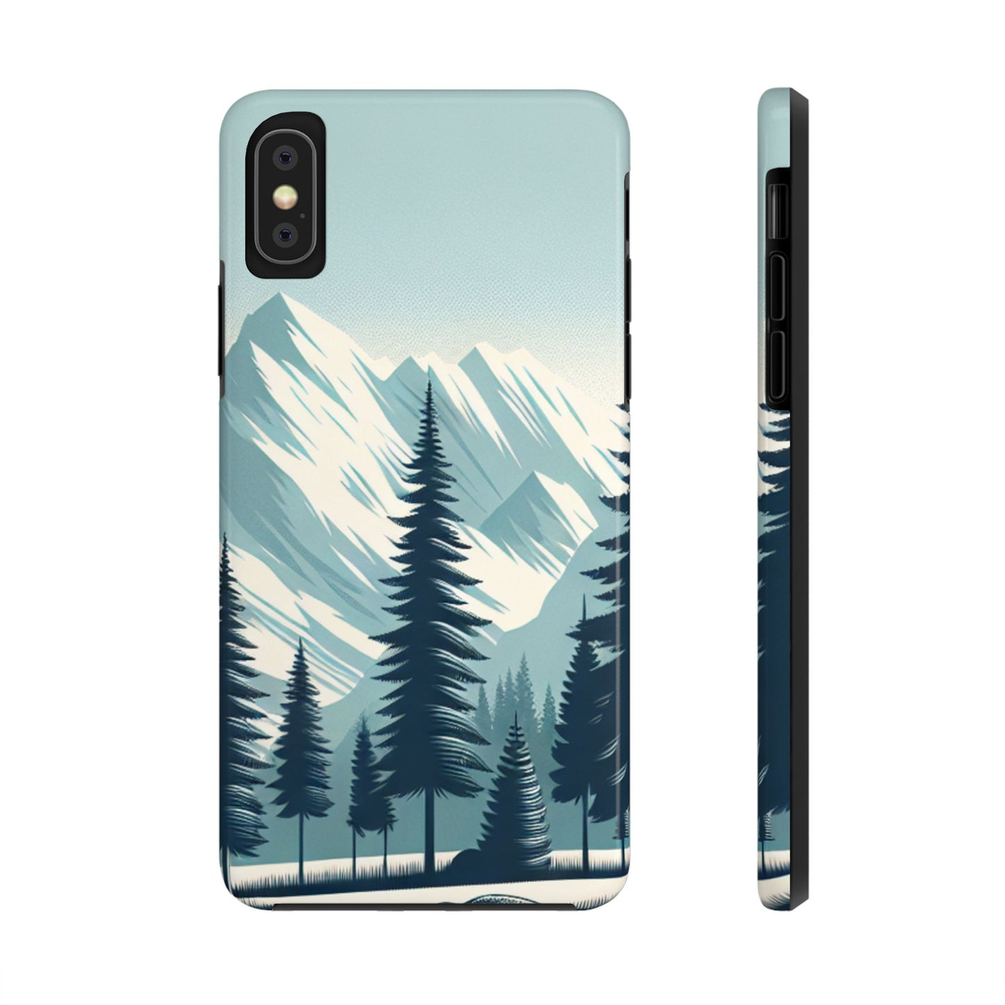 Adventure Awaits Tough Phone Case – Snowy Mountain Tops & Pine Tree Design