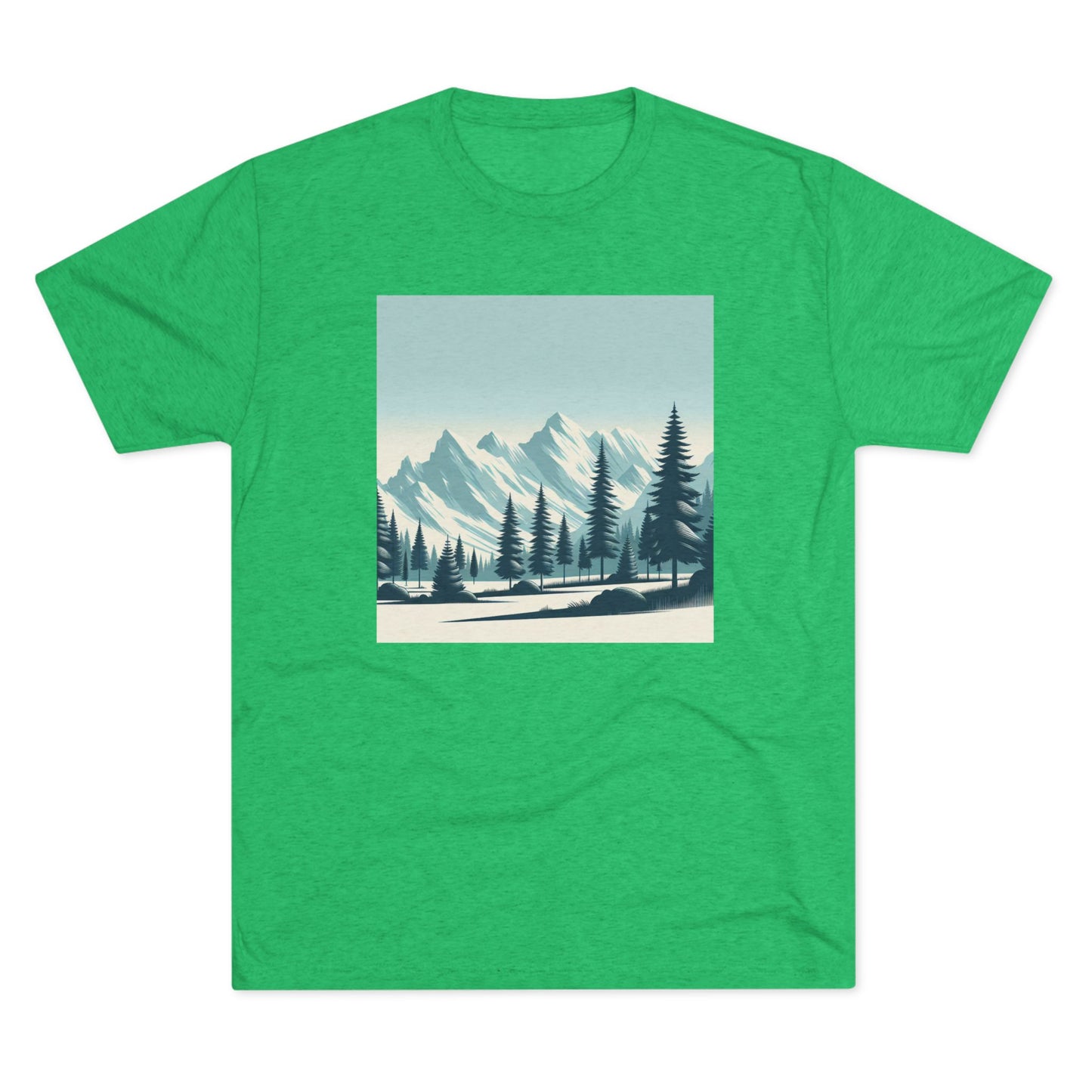 Adventure Awaits Unisex Tri-Blend Crew Tee – Snowy Mountain Tops & Pine Tree Design