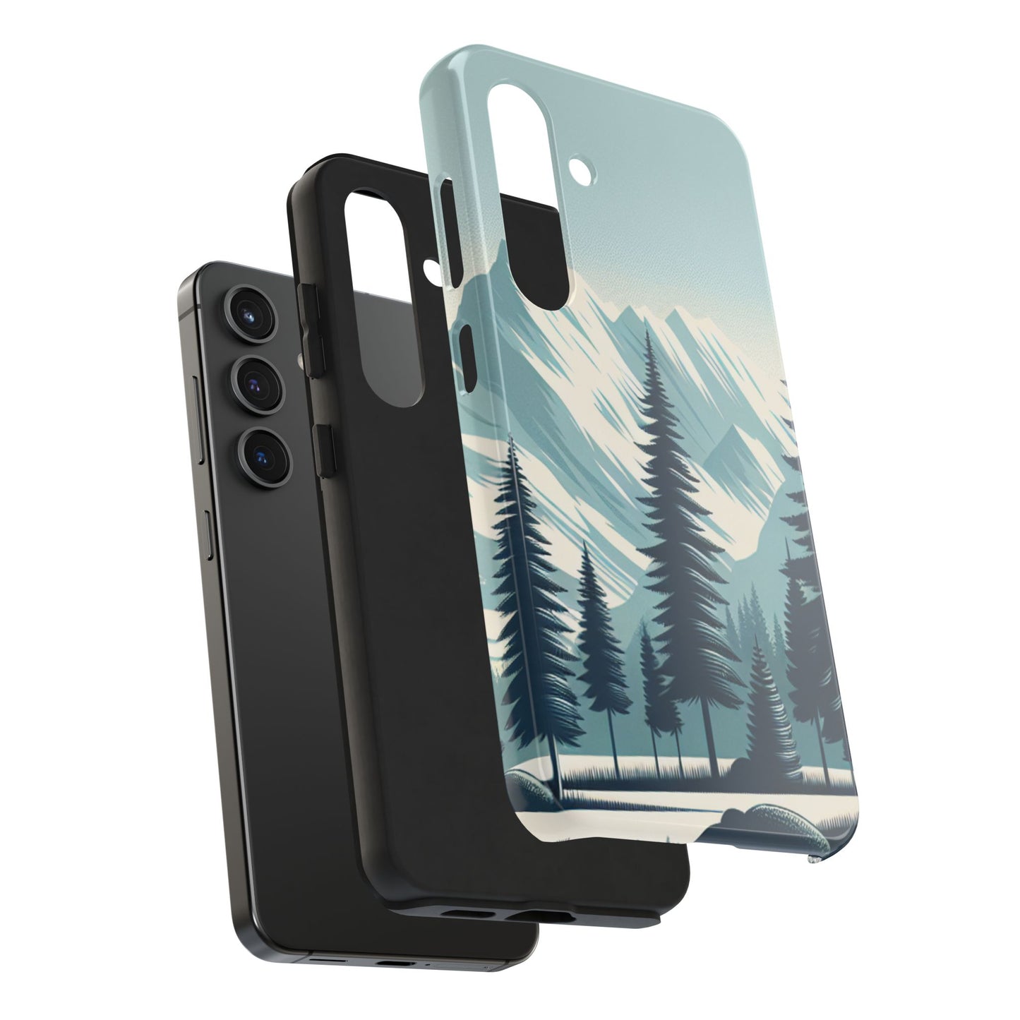 Adventure Awaits Tough Phone Case – Snowy Mountain Tops & Pine Tree Design