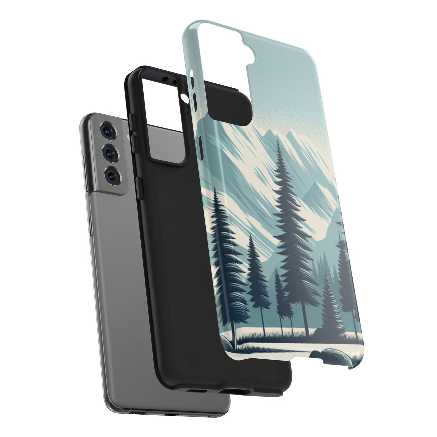Adventure Awaits Tough Phone Case – Snowy Mountain Tops & Pine Tree Design