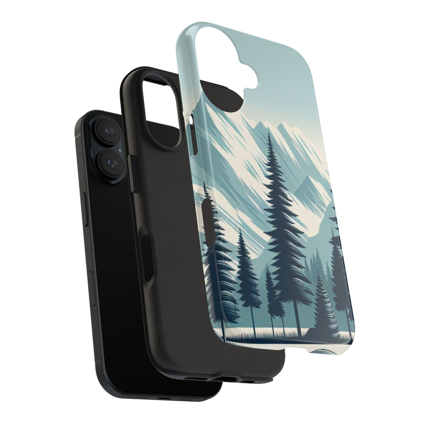 Adventure Awaits Tough Phone Case – Snowy Mountain Tops & Pine Tree Design