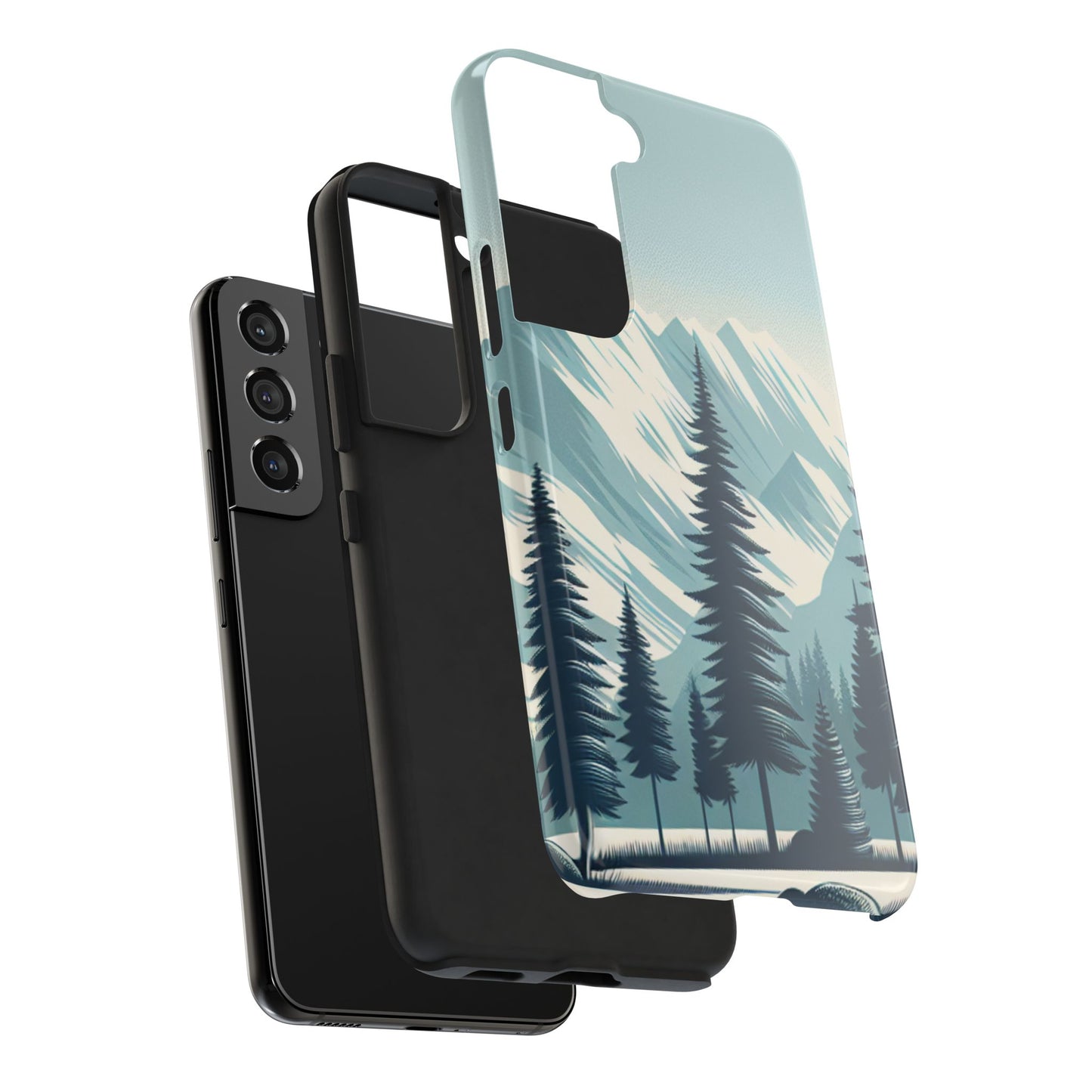Adventure Awaits Tough Phone Case – Snowy Mountain Tops & Pine Tree Design