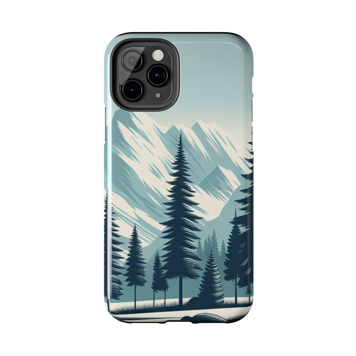 Adventure Awaits Tough Phone Case – Snowy Mountain Tops & Pine Tree Design