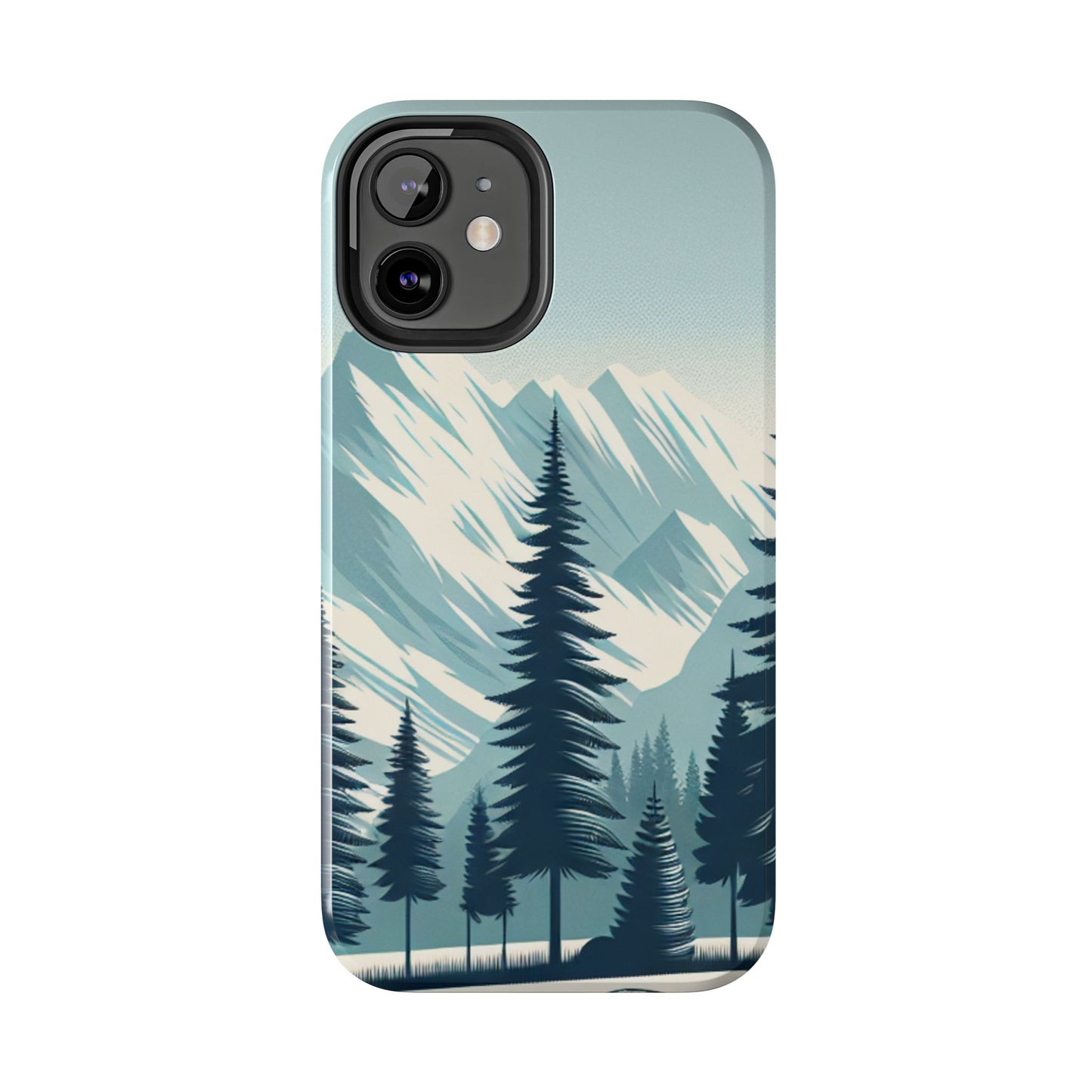 Adventure Awaits Tough Phone Case – Snowy Mountain Tops & Pine Tree Design