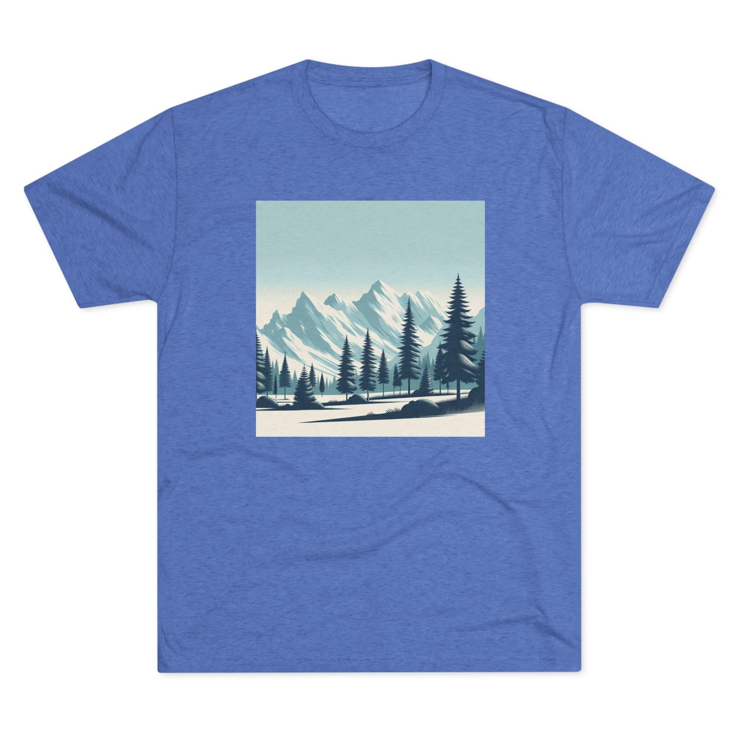 Adventure Awaits Unisex Tri-Blend Crew Tee – Snowy Mountain Tops & Pine Tree Design