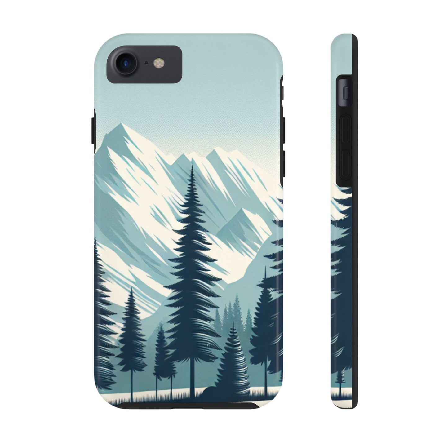 Adventure Awaits Tough Phone Case – Snowy Mountain Tops & Pine Tree Design