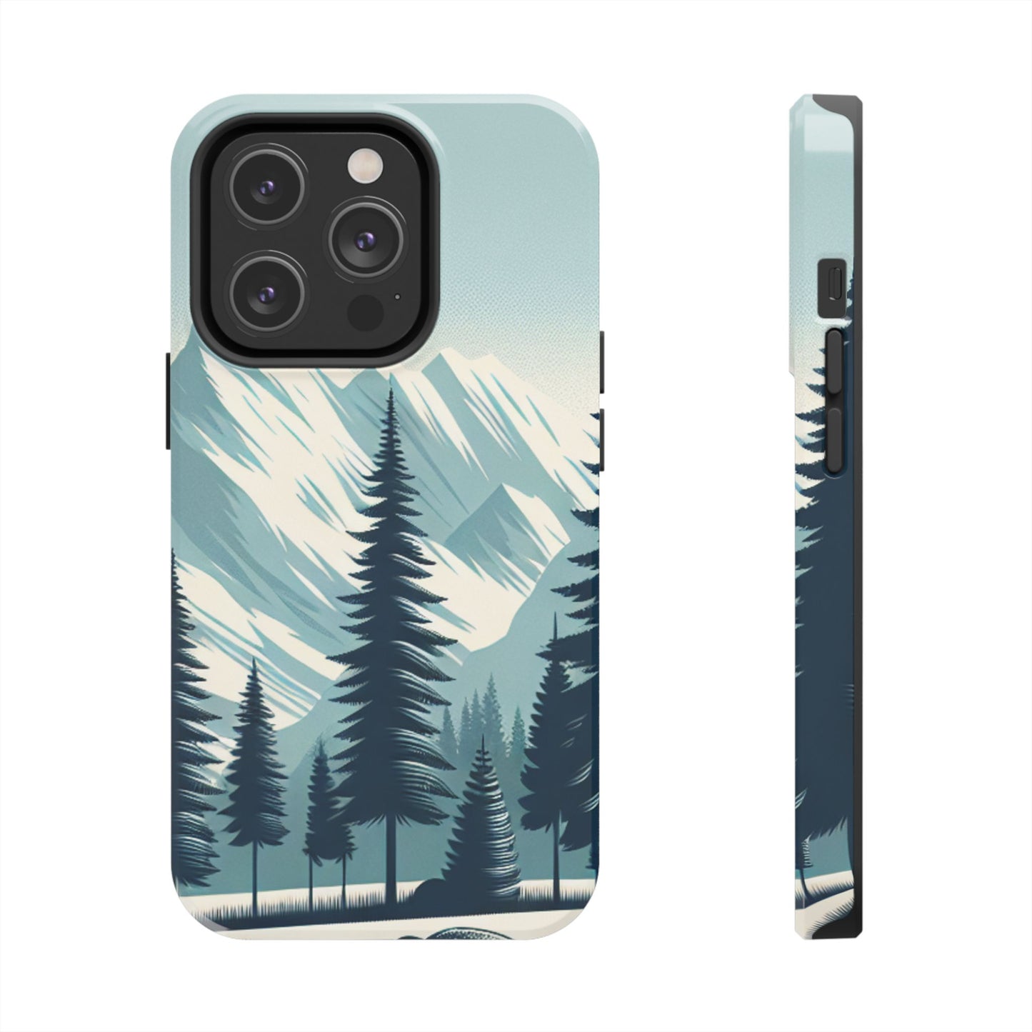 Adventure Awaits Tough Phone Case – Snowy Mountain Tops & Pine Tree Design