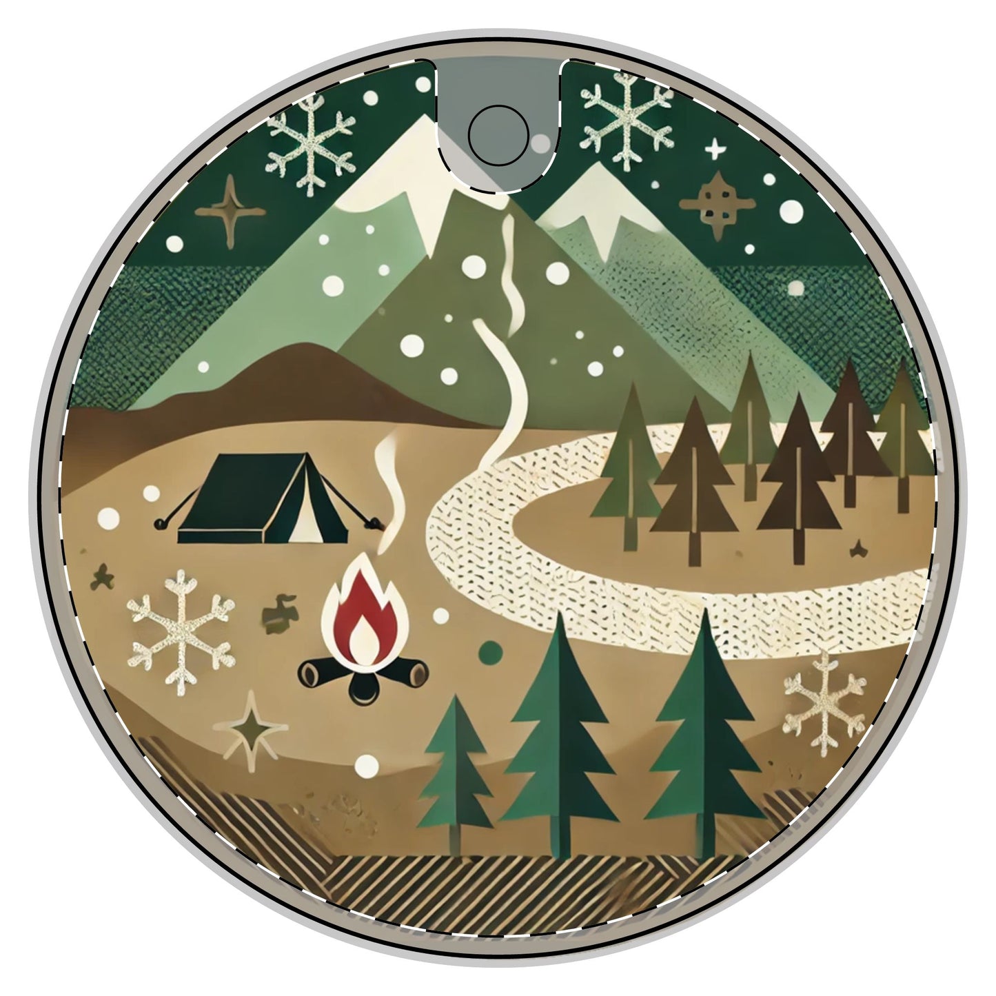 Auraeon Frosty Campfire Ornament – Winter Holiday Camping Ceramic Decoration