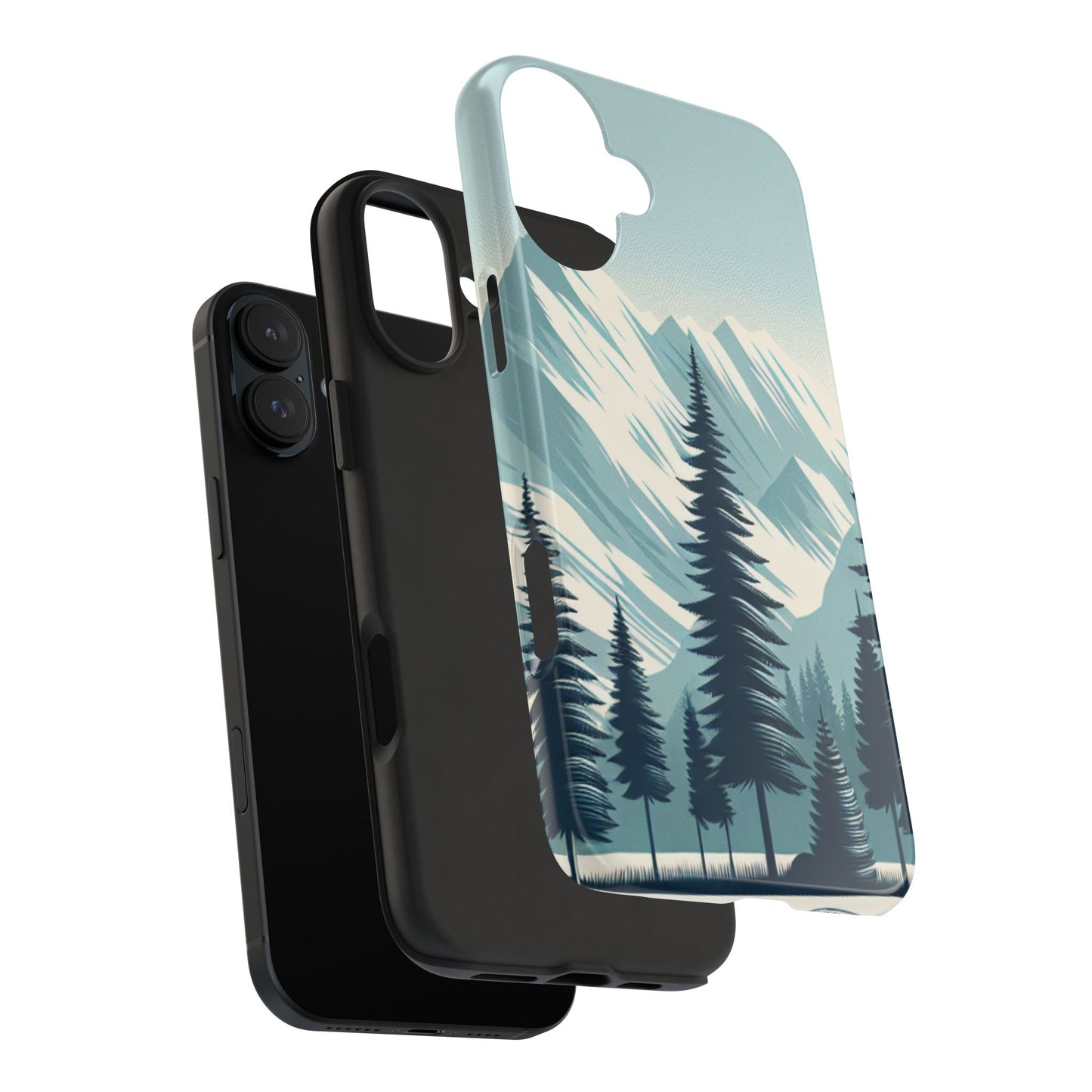 Adventure Awaits Tough Phone Case – Snowy Mountain Tops & Pine Tree Design