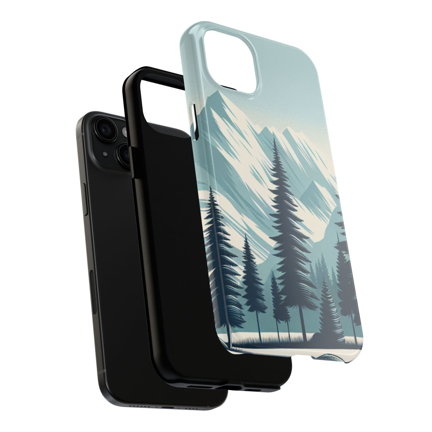 Adventure Awaits Tough Phone Case – Snowy Mountain Tops & Pine Tree Design