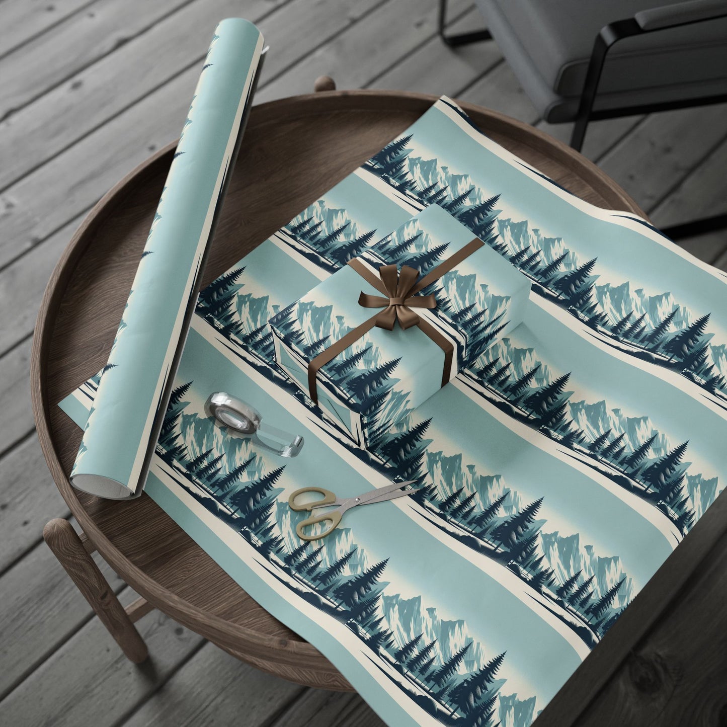Auraeon Alpine Wonderland – Wrapping Paper with Snowy Pines & Mountain Peaks