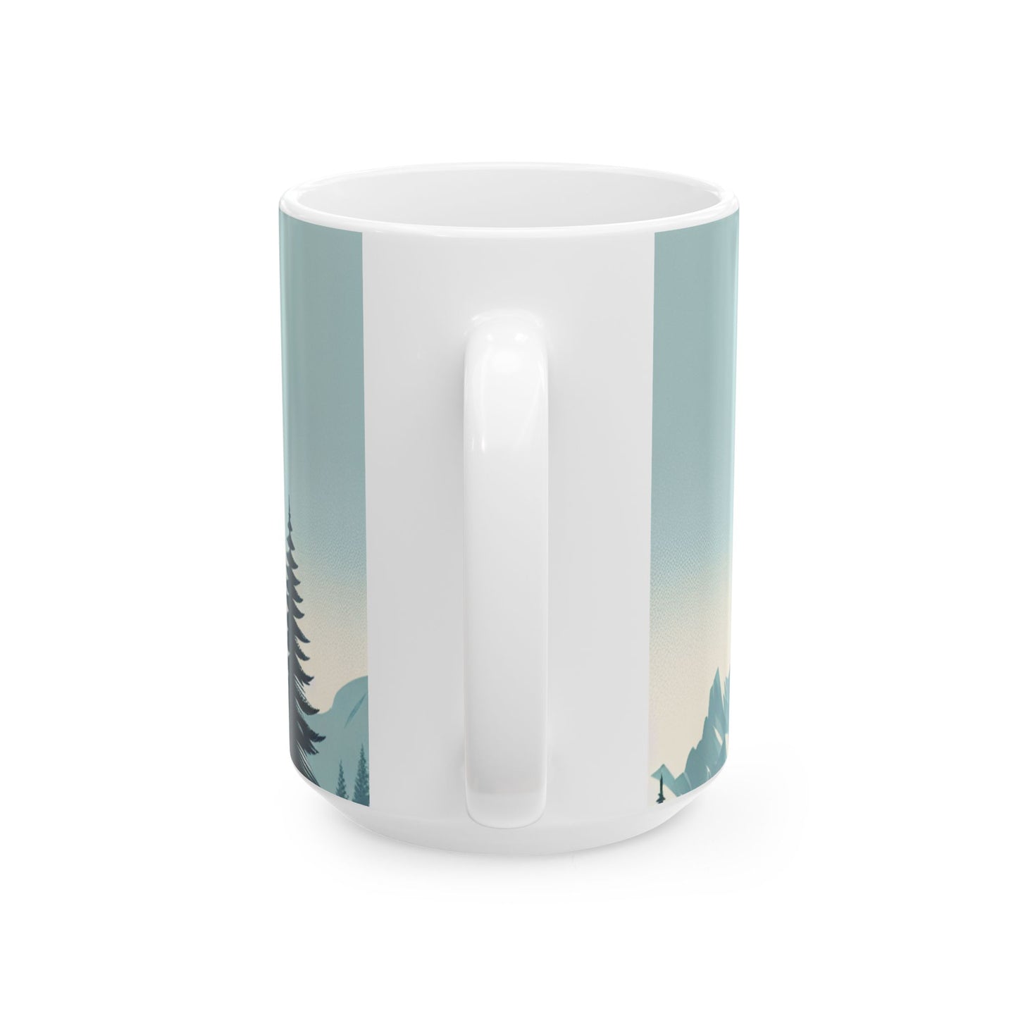 Auraeon Mountain Brew Mug – "Morning Views and Mountain Brews" White Ceramic Mug (11oz, 15oz)