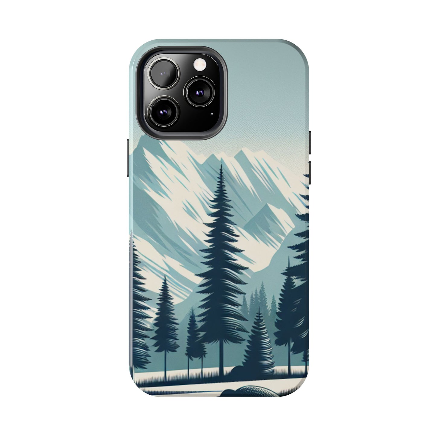 Adventure Awaits Tough Phone Case – Snowy Mountain Tops & Pine Tree Design