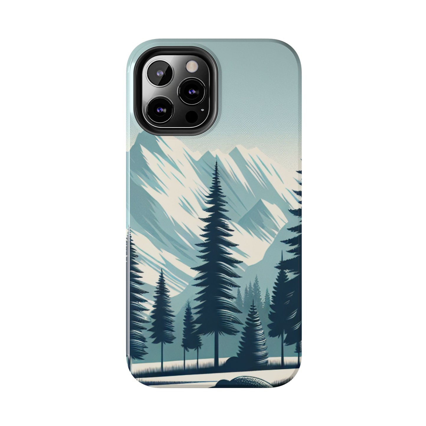 Adventure Awaits Tough Phone Case – Snowy Mountain Tops & Pine Tree Design