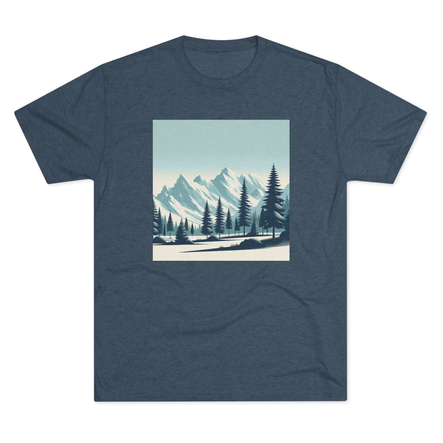 Adventure Awaits Unisex Tri-Blend Crew Tee – Snowy Mountain Tops & Pine Tree Design