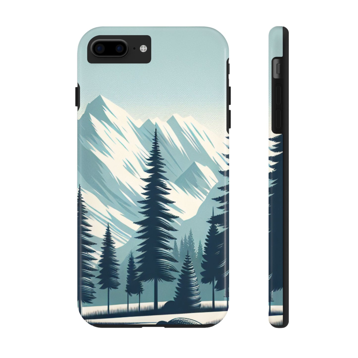 Adventure Awaits Tough Phone Case – Snowy Mountain Tops & Pine Tree Design