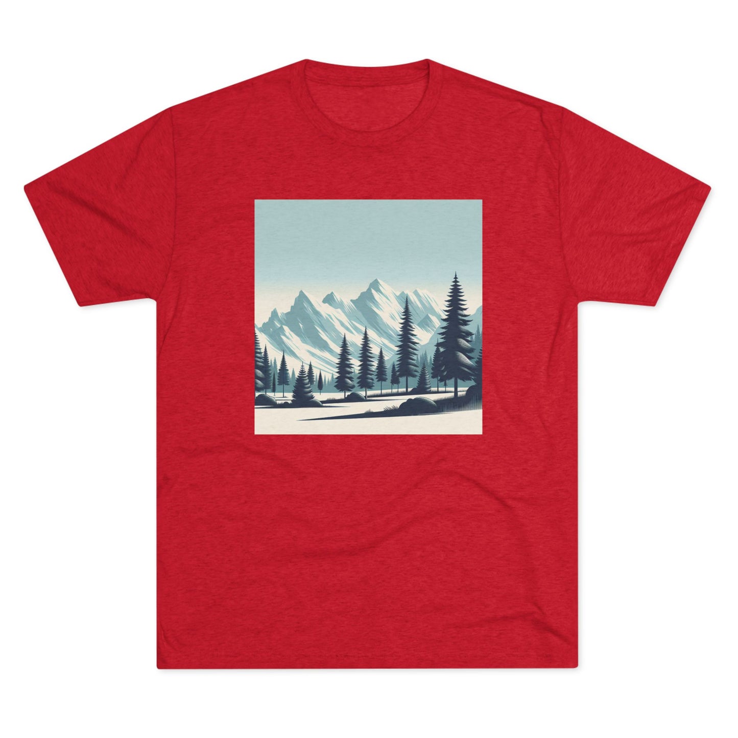 Adventure Awaits Unisex Tri-Blend Crew Tee – Snowy Mountain Tops & Pine Tree Design