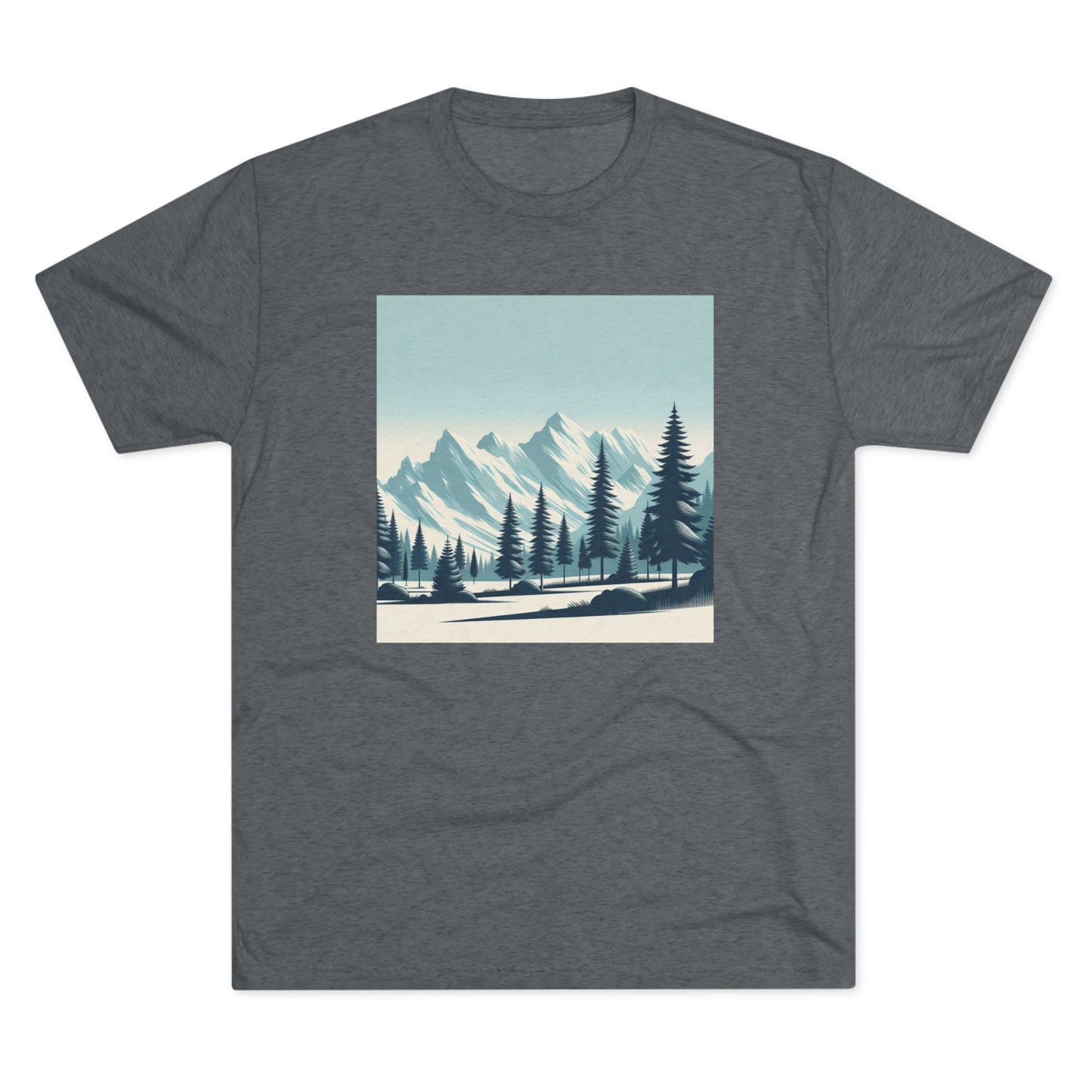 Adventure Awaits Unisex Tri-Blend Crew Tee – Snowy Mountain Tops & Pine Tree Design