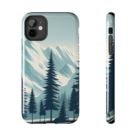 Adventure Awaits Tough Phone Case – Snowy Mountain Tops & Pine Tree Design