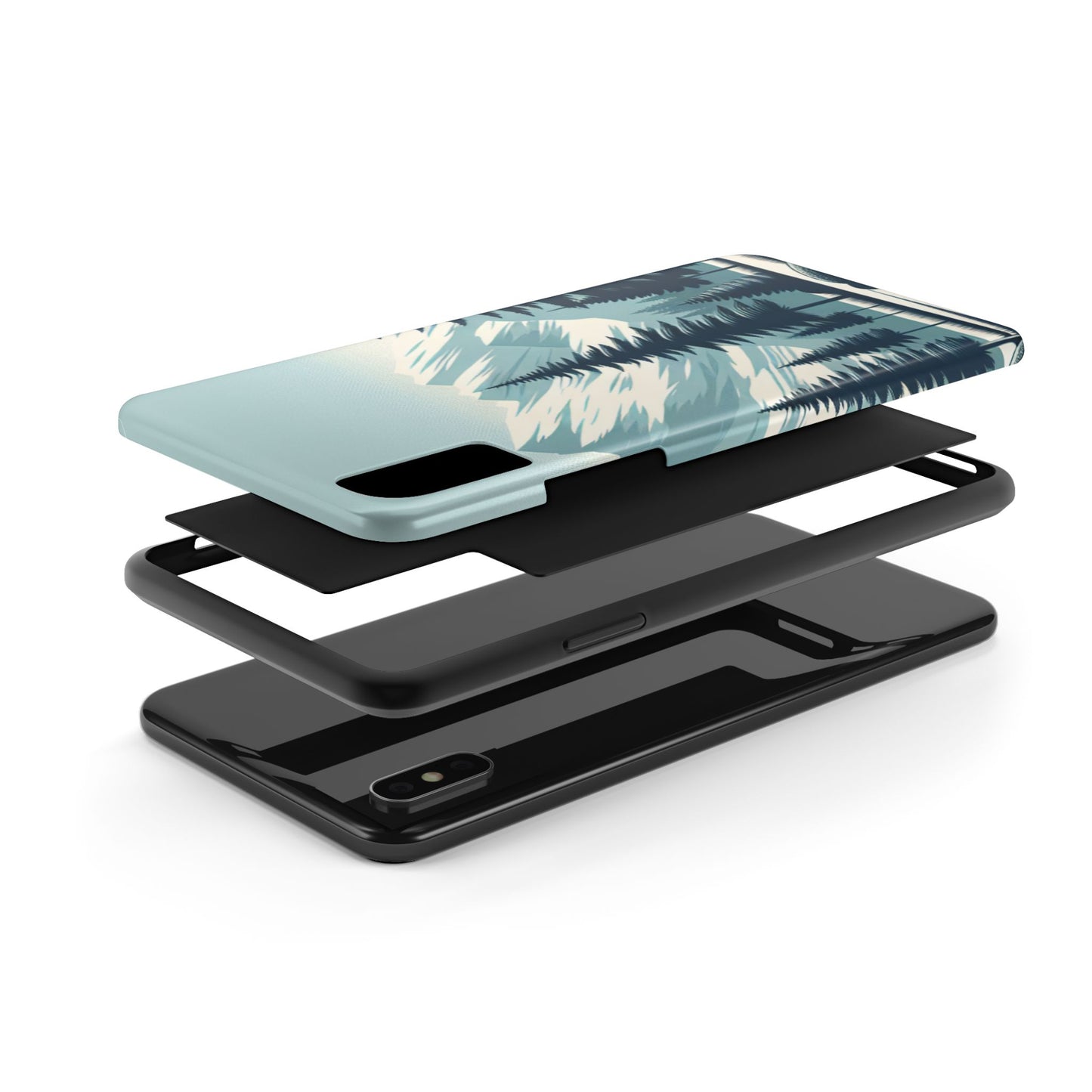Adventure Awaits Tough Phone Case – Snowy Mountain Tops & Pine Tree Design