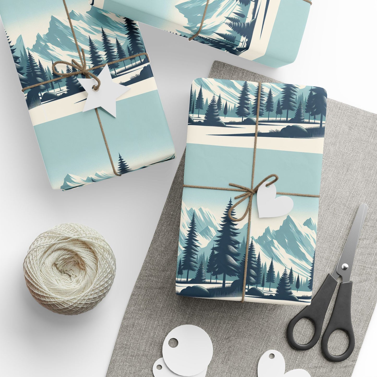 Auraeon Alpine Wonderland – Wrapping Paper with Snowy Pines & Mountain Peaks