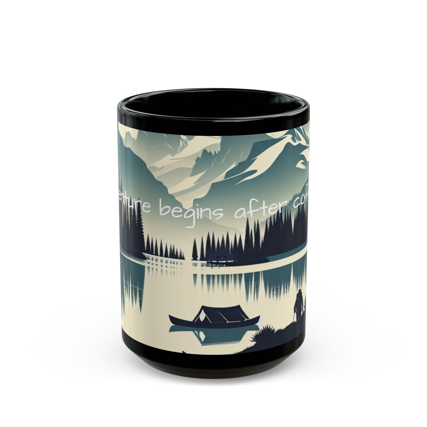 Auraeon Adventure Mug – "Adventure Begins After Coffee" Black Ceramic Mug (11oz, 15oz)