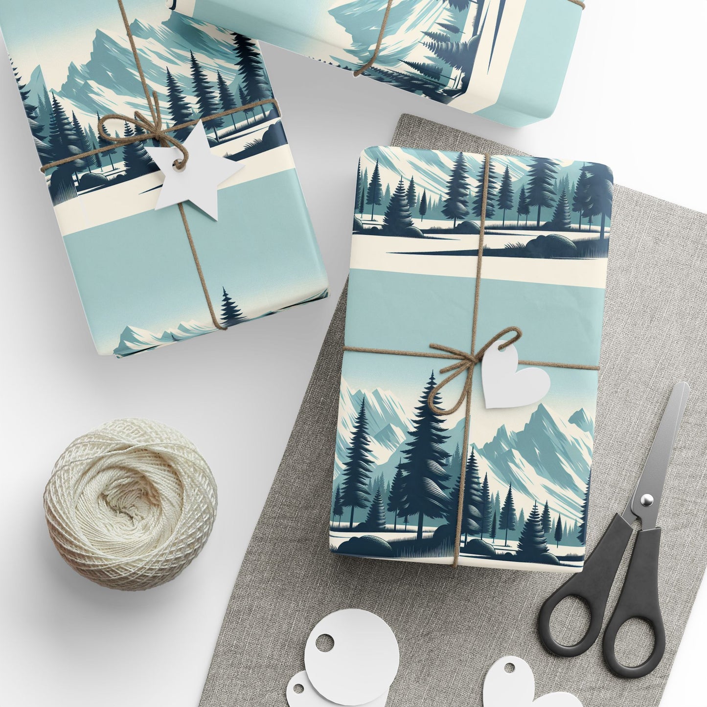 Auraeon Alpine Wonderland – Wrapping Paper with Snowy Pines & Mountain Peaks