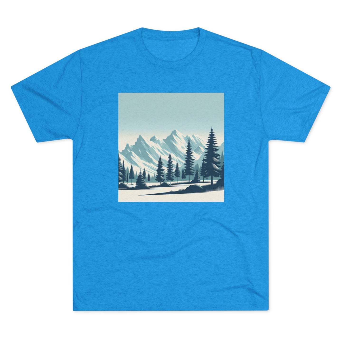Adventure Awaits Unisex Tri-Blend Crew Tee – Snowy Mountain Tops & Pine Tree Design