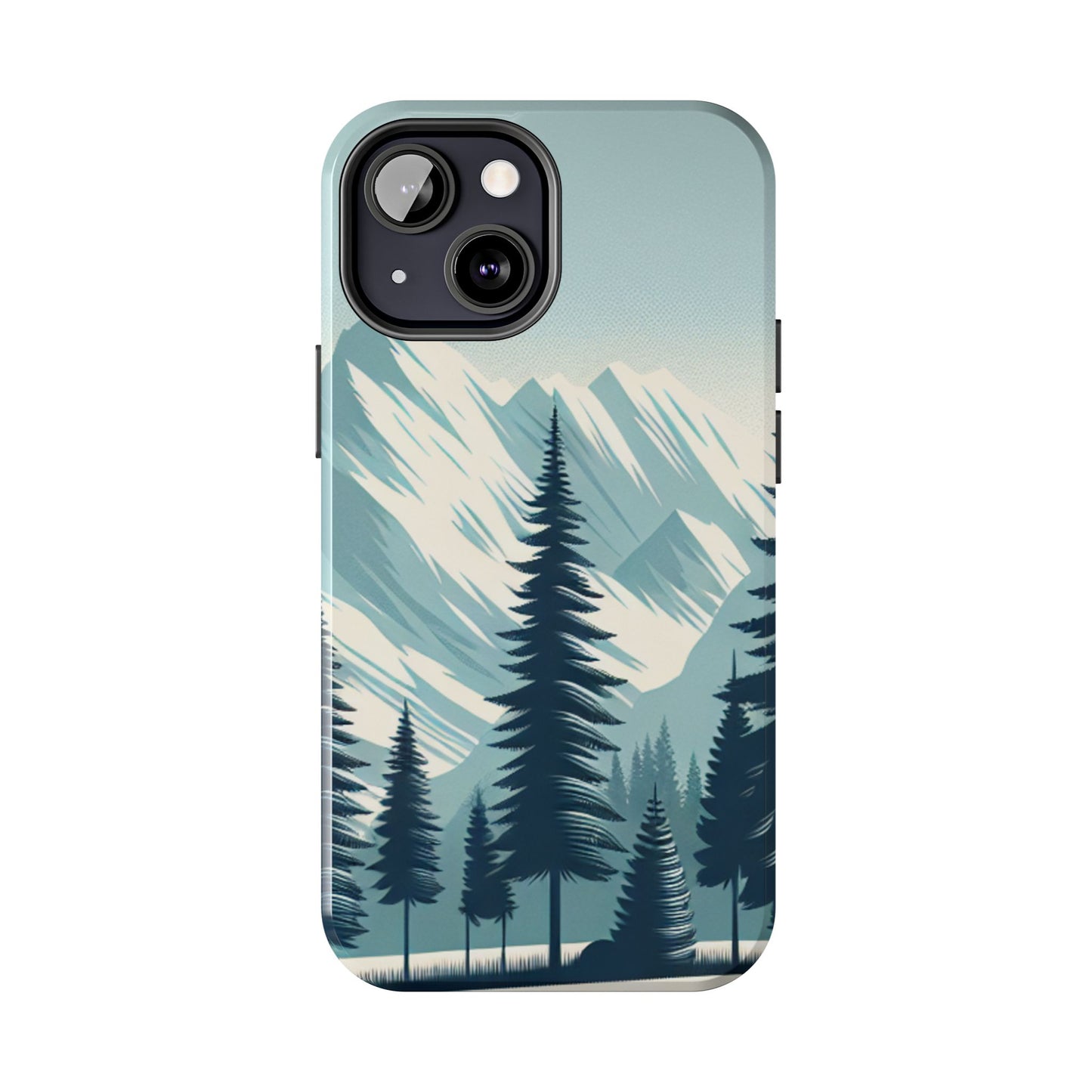 Adventure Awaits Tough Phone Case – Snowy Mountain Tops & Pine Tree Design