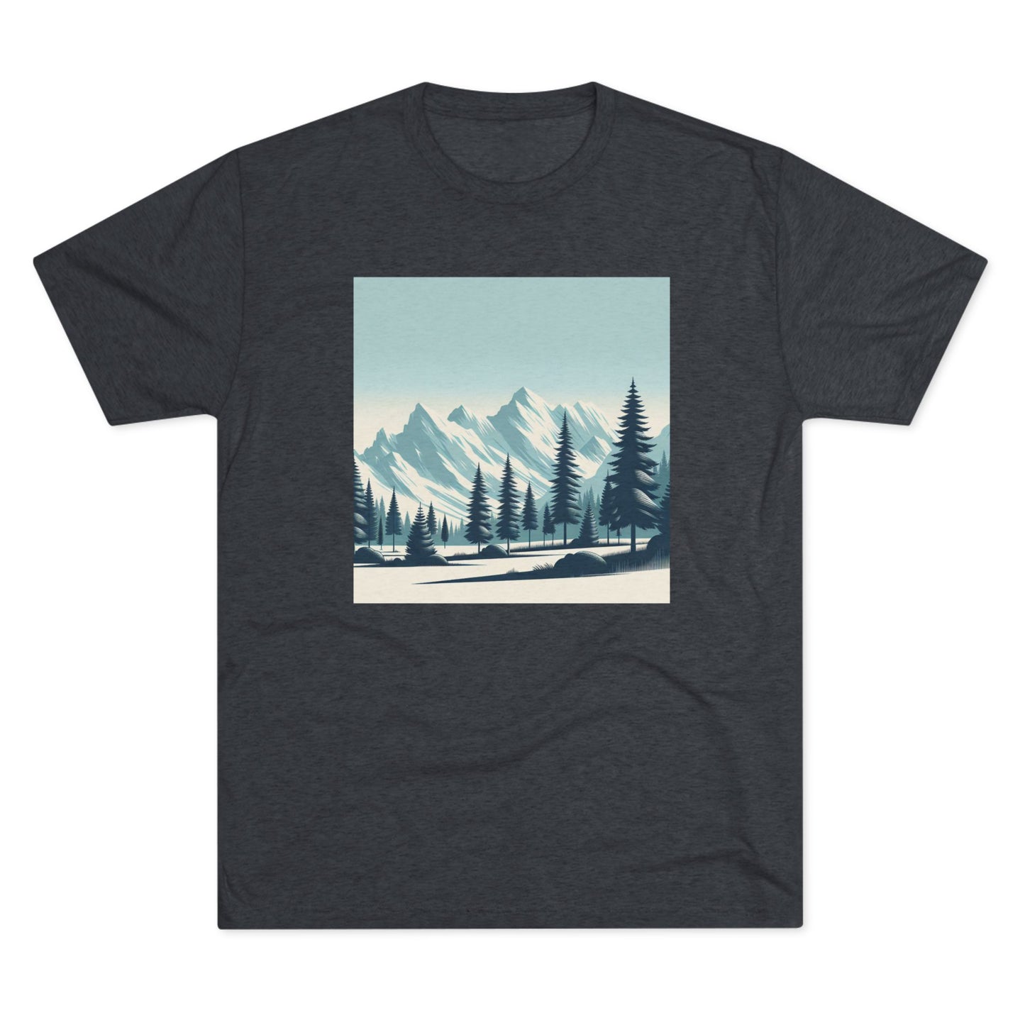 Adventure Awaits Unisex Tri-Blend Crew Tee – Snowy Mountain Tops & Pine Tree Design