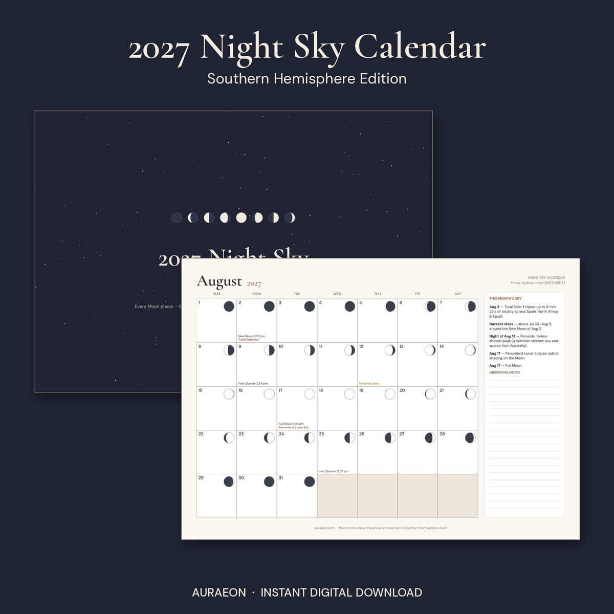 2027 Night Sky Calendar — Southern Hemisphere Edition