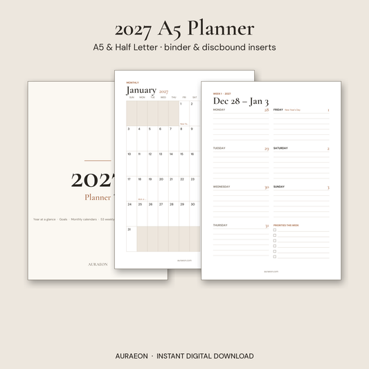 2027 A5 Planner Inserts