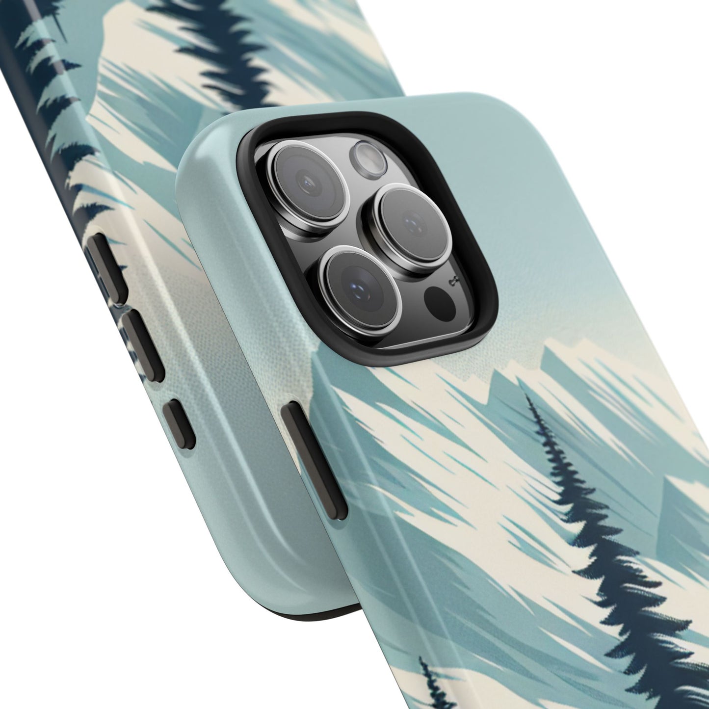 冒険が待っているタフな携帯電話ケース - 雪山の頂上と松の木のデザイン