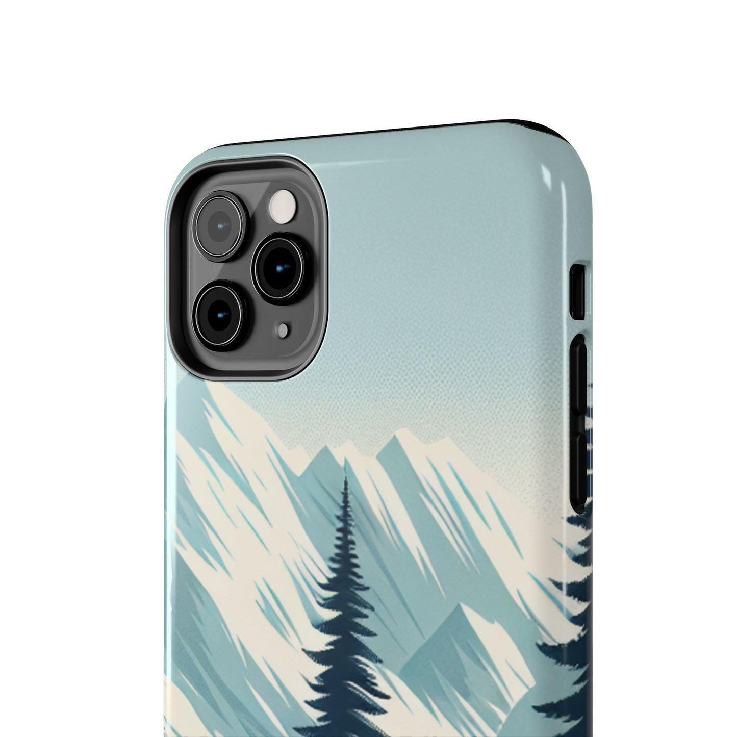 冒険が待っているタフな携帯電話ケース - 雪山の頂上と松の木のデザイン