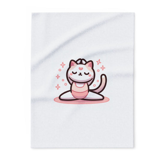 Serene Kitty Comfort: Pink Yoga & Ballet Cat Fleece Blanket
