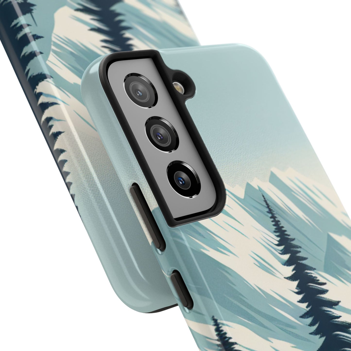 冒険が待っているタフな携帯電話ケース - 雪山の頂上と松の木のデザイン