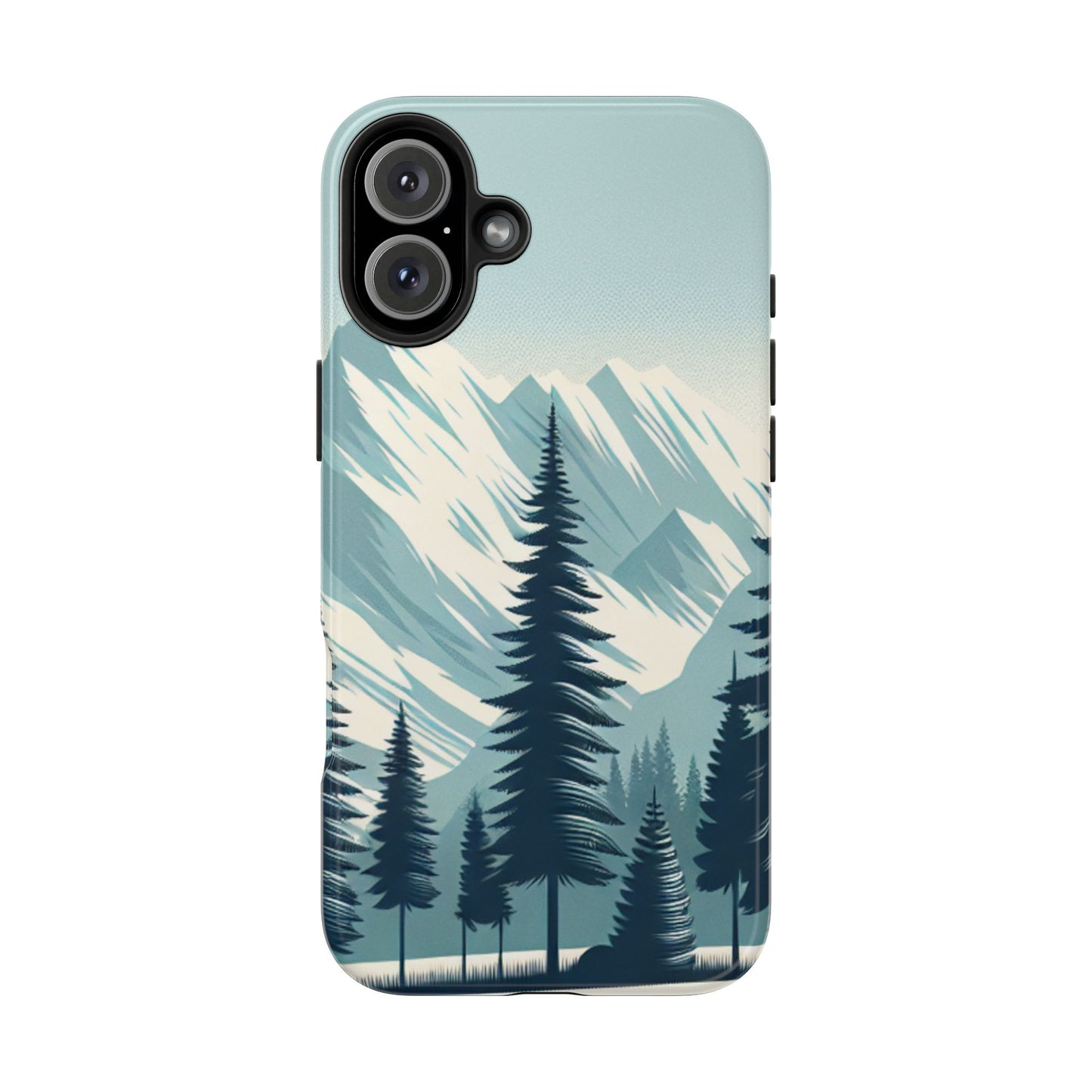 冒険が待っているタフな携帯電話ケース - 雪山の頂上と松の木のデザイン