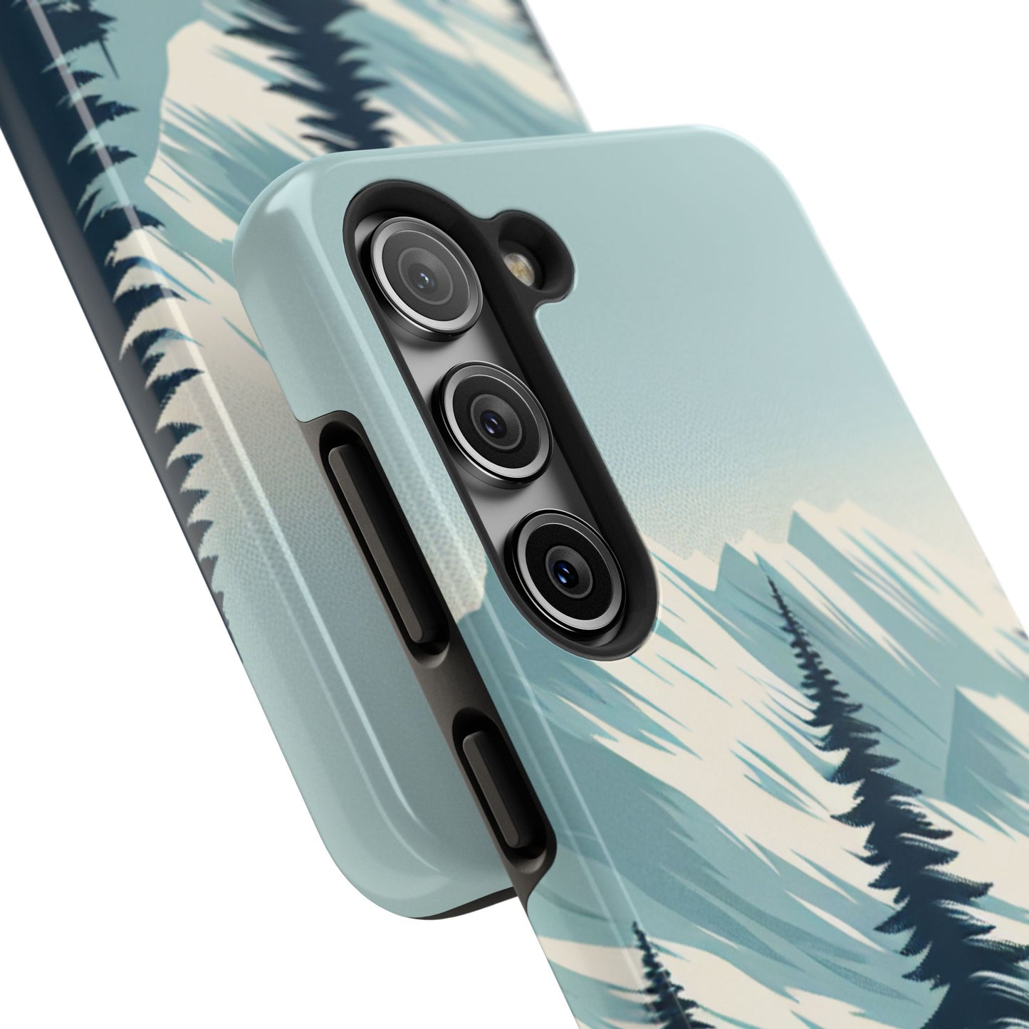 冒険が待っているタフな携帯電話ケース - 雪山の頂上と松の木のデザイン