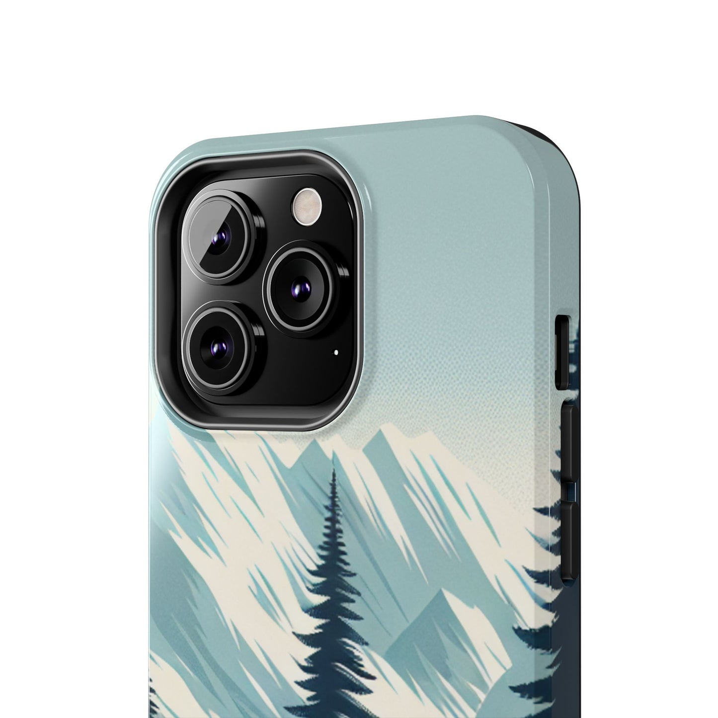 冒険が待っているタフな携帯電話ケース - 雪山の頂上と松の木のデザイン