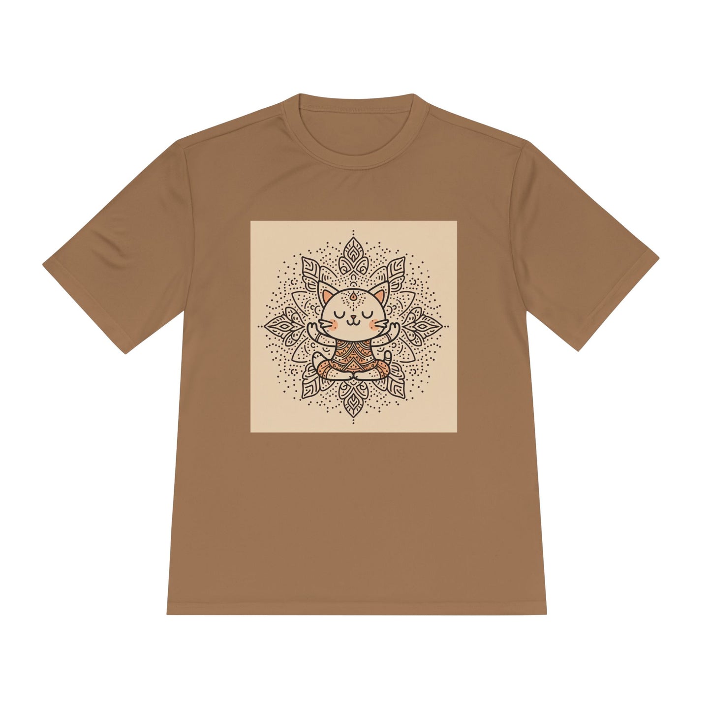 Unisex Moisture-Wicking Tee with Meditating Cat Design - Fitness, Yoga, and Wellness T-Shirt