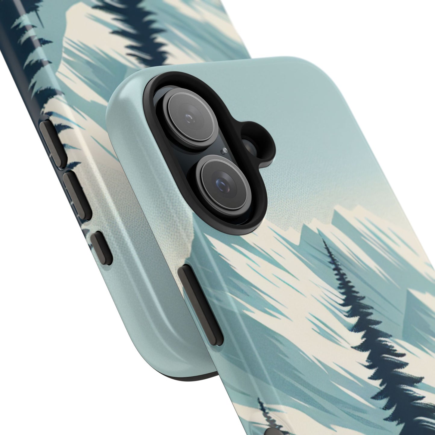 冒険が待っているタフな携帯電話ケース - 雪山の頂上と松の木のデザイン