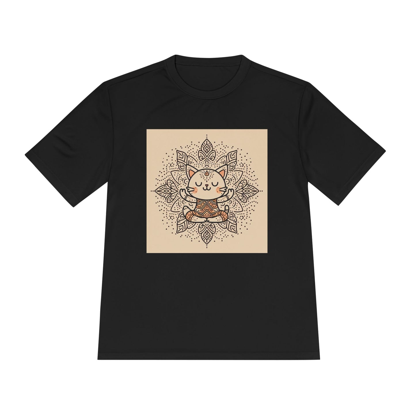 Unisex Moisture-Wicking Tee with Meditating Cat Design - Fitness, Yoga, and Wellness T-Shirt