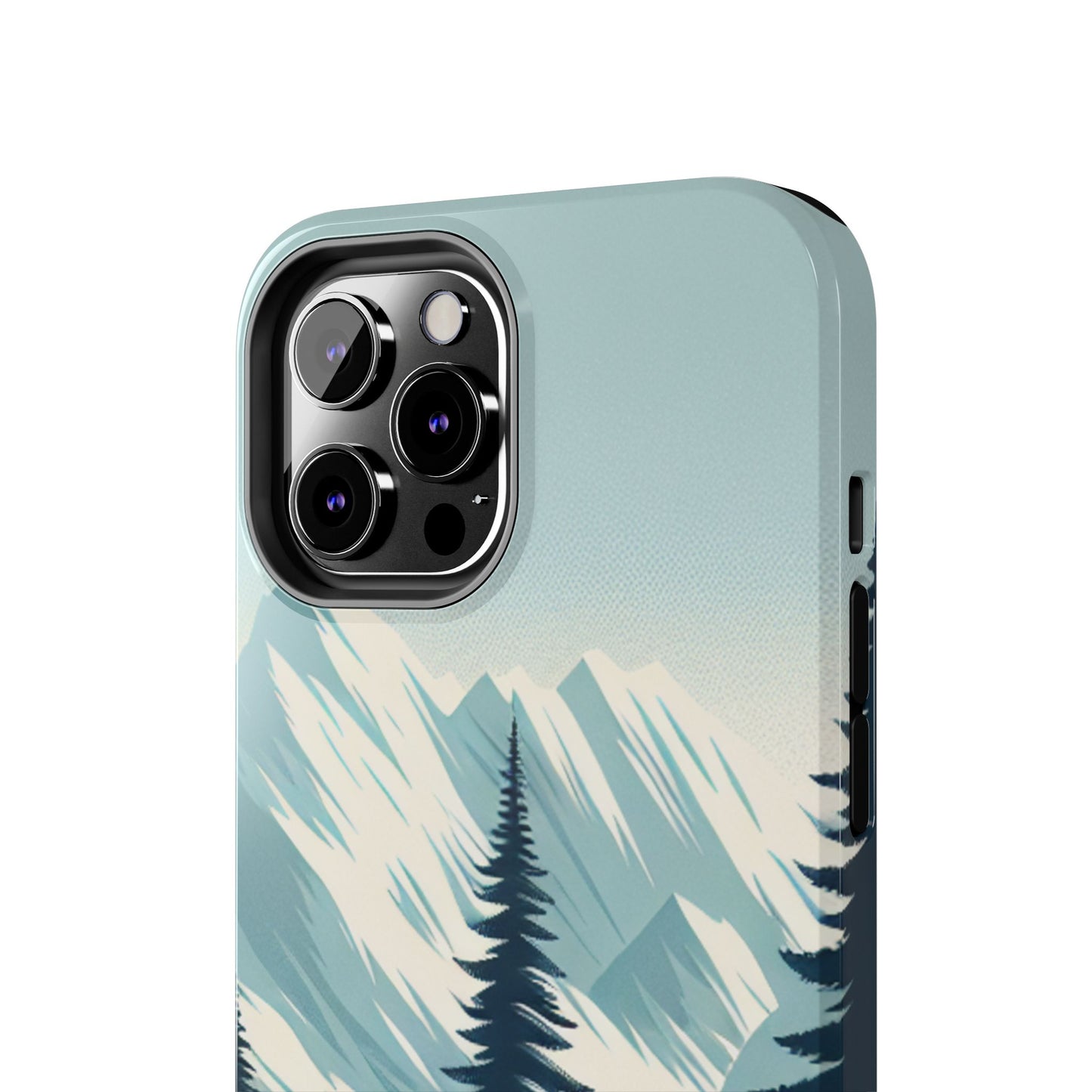 冒険が待っているタフな携帯電話ケース - 雪山の頂上と松の木のデザイン