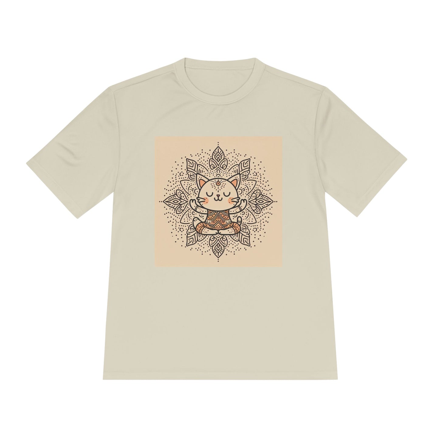 Unisex Moisture-Wicking Tee with Meditating Cat Design - Fitness, Yoga, and Wellness T-Shirt