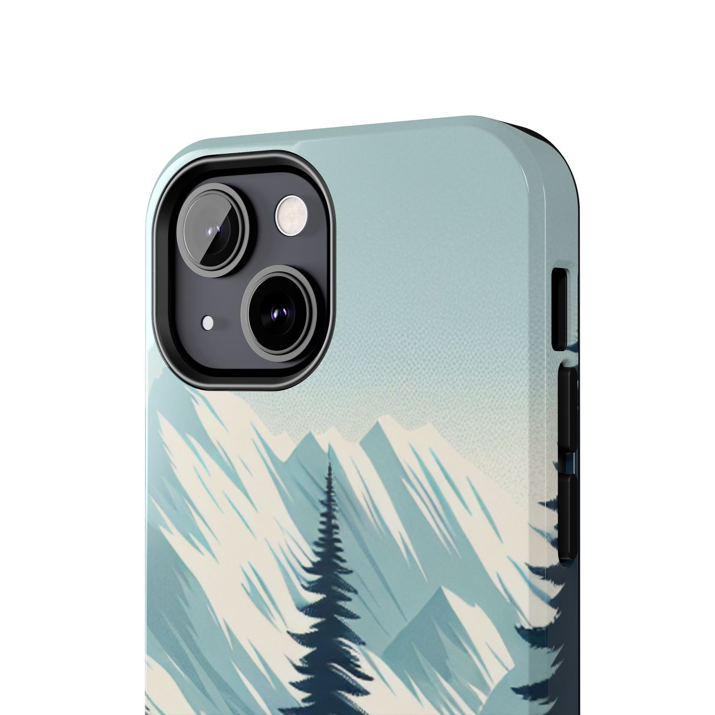冒険が待っているタフな携帯電話ケース - 雪山の頂上と松の木のデザイン