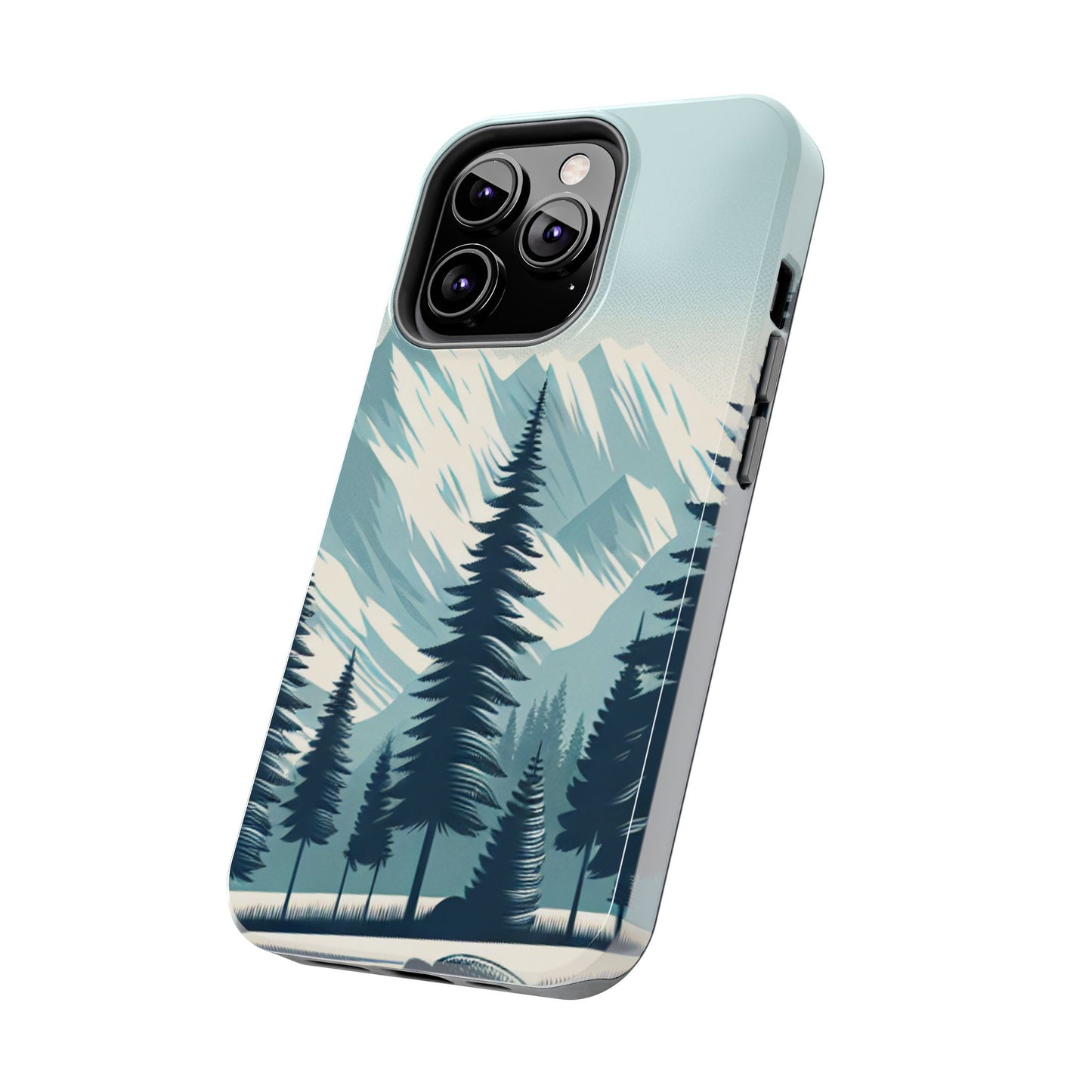 冒険が待っているタフな携帯電話ケース - 雪山の頂上と松の木のデザイン